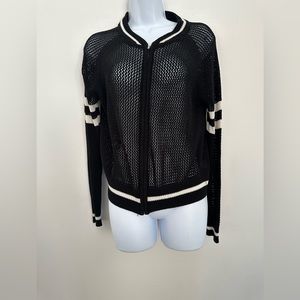 J.O.A Black Long Sleeve Open Knit Zip Front Cardigan Jacket BC3123 Sz M